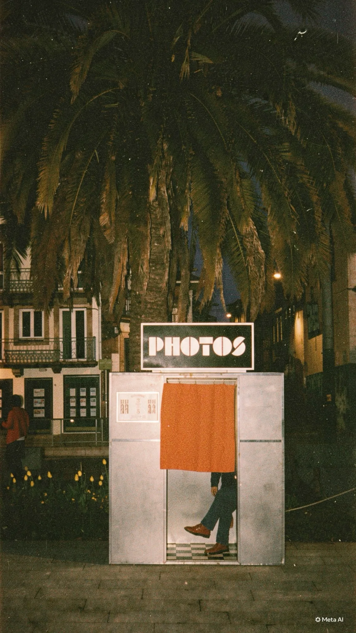 The Classic booth under a palm tree at night