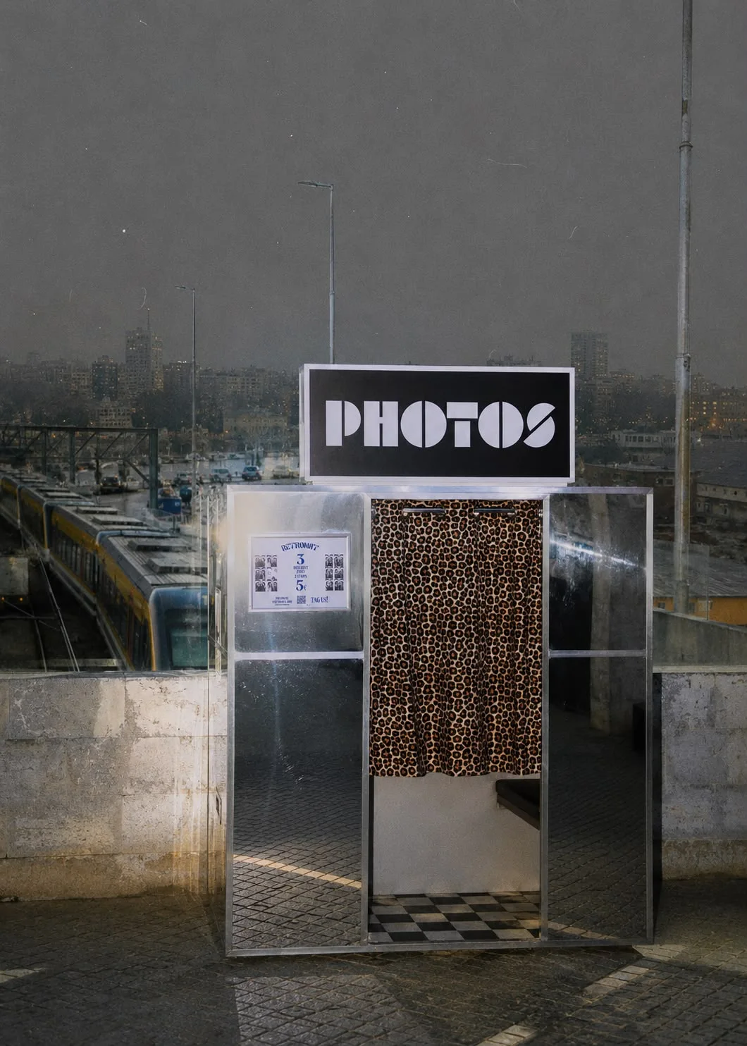 The Mirror Retromat with leopard-print curtain